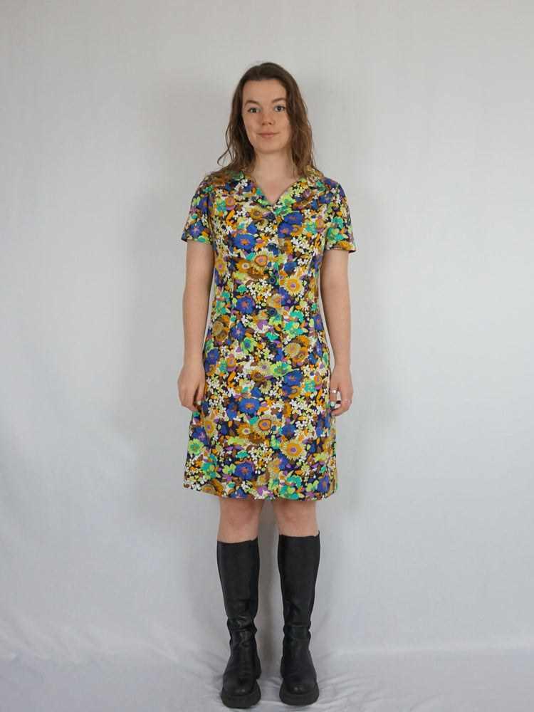 Heavy Cotton Flower Power Mini Dress - S