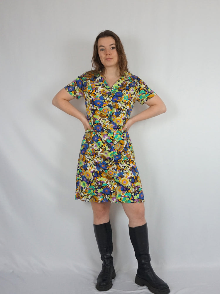 Heavy Cotton Flower Power Mini Dress - S