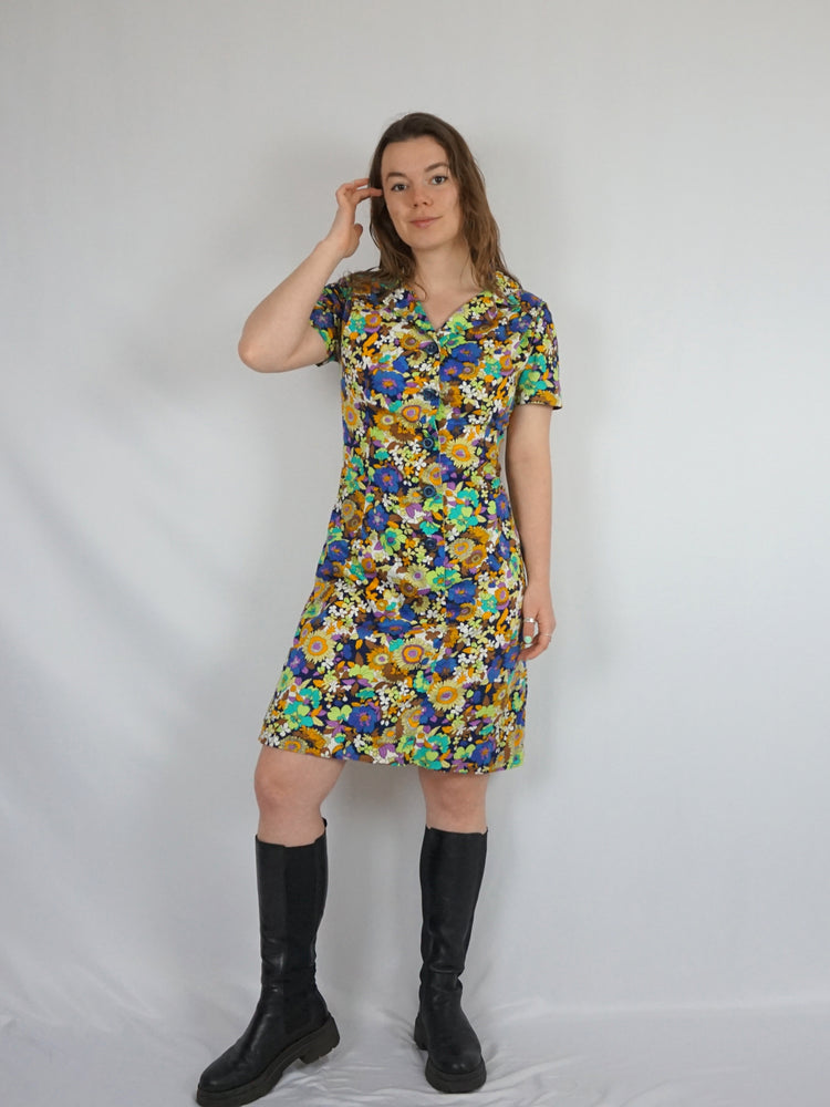 Heavy Cotton Flower Power Mini Dress - S