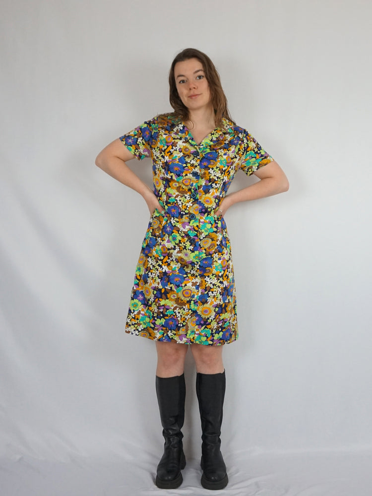 Heavy Cotton Flower Power Mini Dress - S