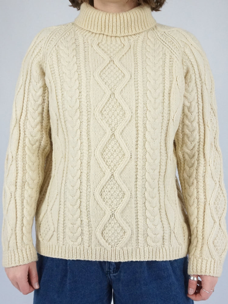 Turtleneck Aran Wool Jumper - M