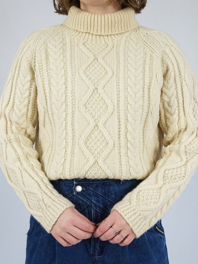 Turtleneck Aran Wool Jumper - M