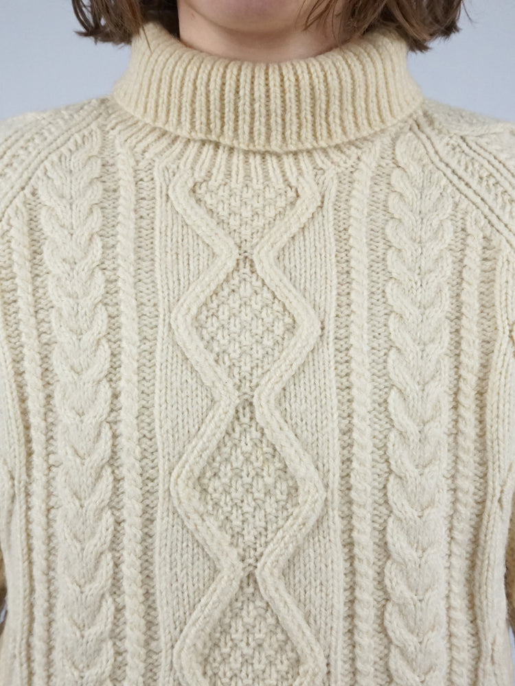 Turtleneck Aran Wool Jumper - M