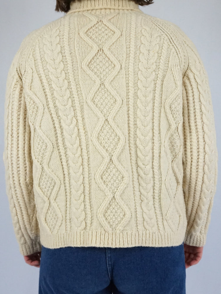 Turtleneck Aran Wool Jumper - M