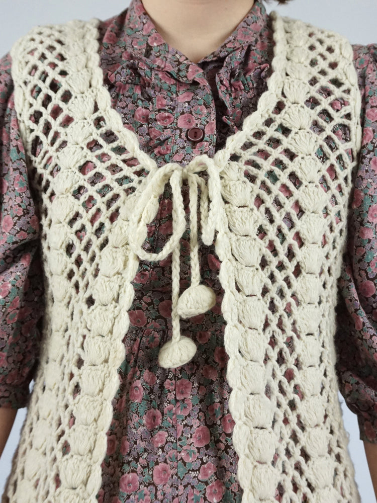 Tie Neck Crochet Vest - M