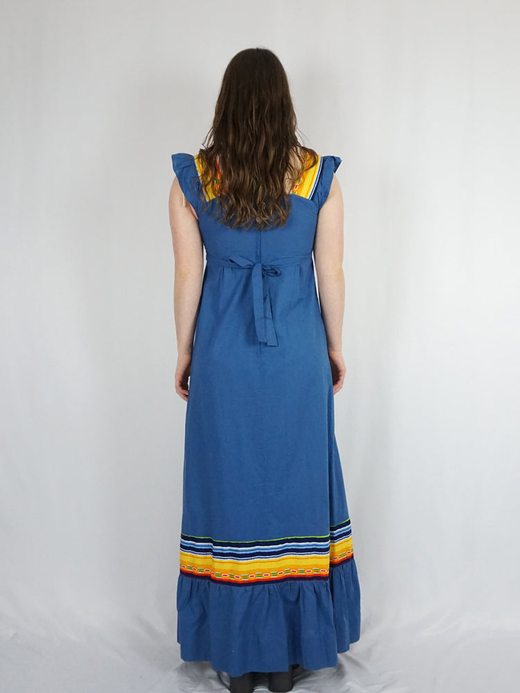 Blue Cotton Pinafore Dress - S