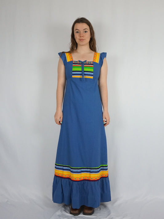 Blue Cotton Pinafore Dress - S