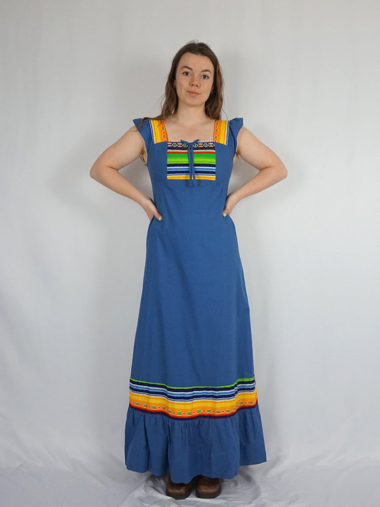 Blue Cotton Pinafore Dress - S