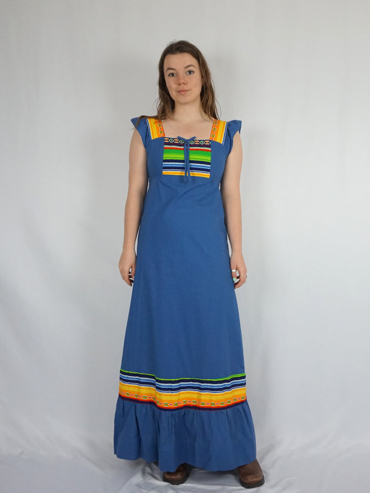 Blue Cotton Pinafore Dress - S