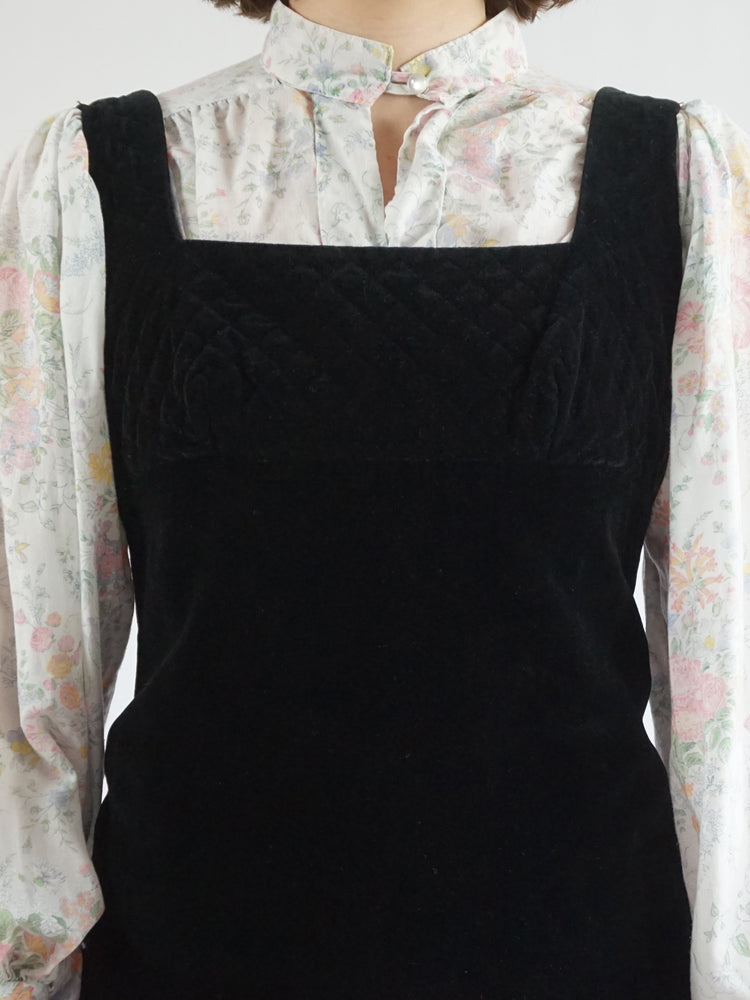 Velvet Quilted Pinafore Dress - XS