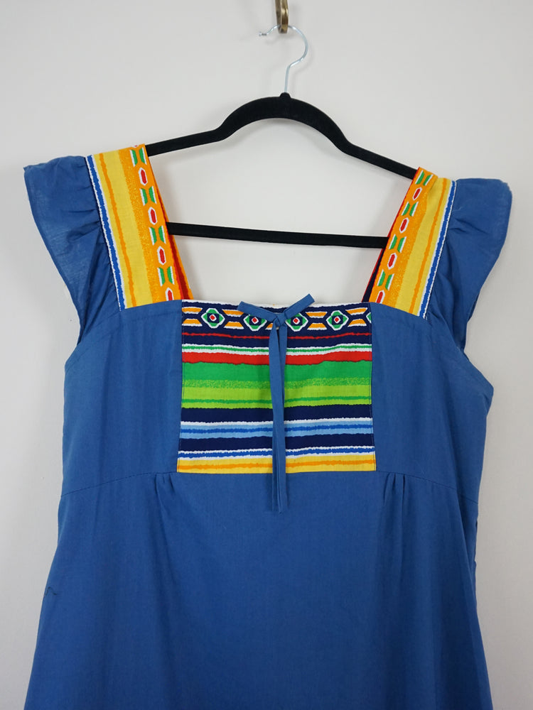 Blue Cotton Pinafore Dress - S