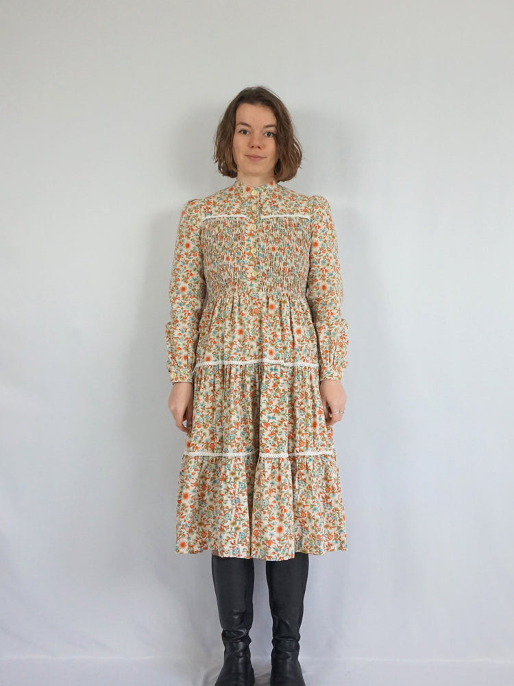 Floral Cotton Smocked Dress - S