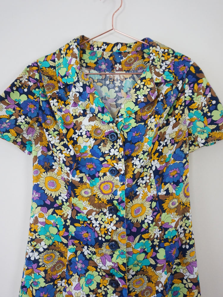 Heavy Cotton Flower Power Mini Dress - S