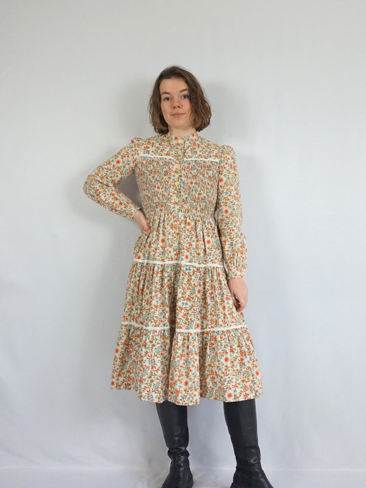 Floral Cotton Smocked Dress - S