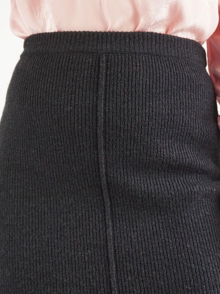 Black Ribbed Knitted Skirt - S