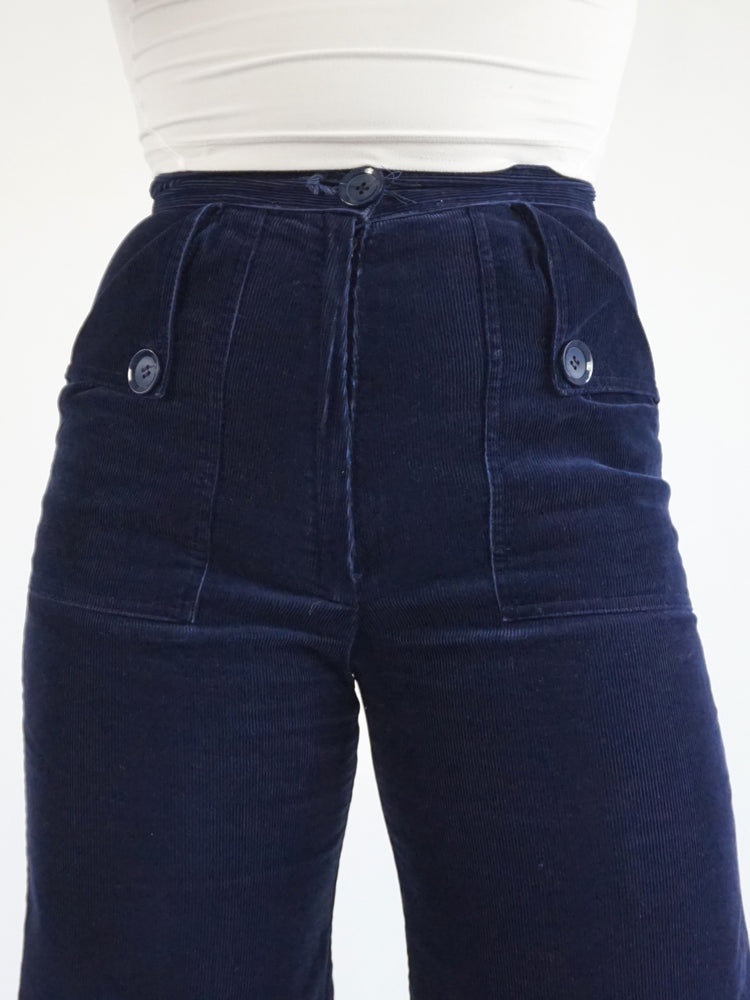 Navy Corduroy 70s Flares - 27/28"