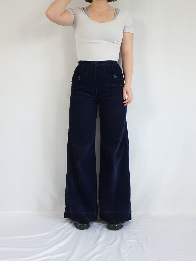 Navy Corduroy 70s Flares - 27/28"