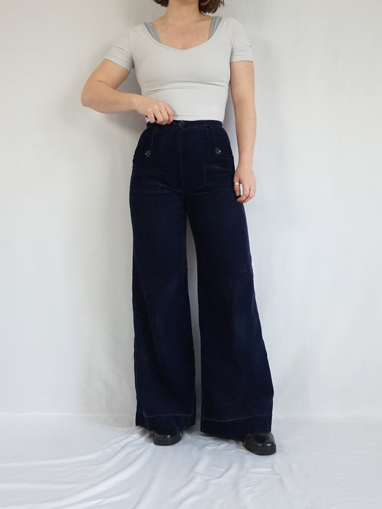 Navy Corduroy 70s Flares - 27/28"