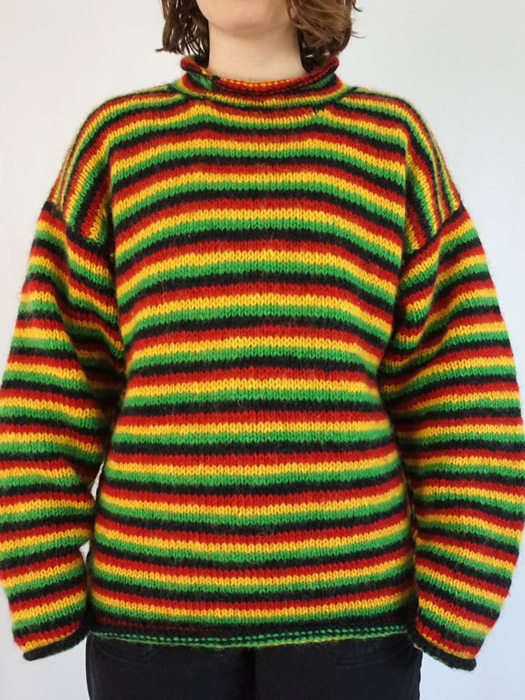 Chunky Wool Striped Jumper - L