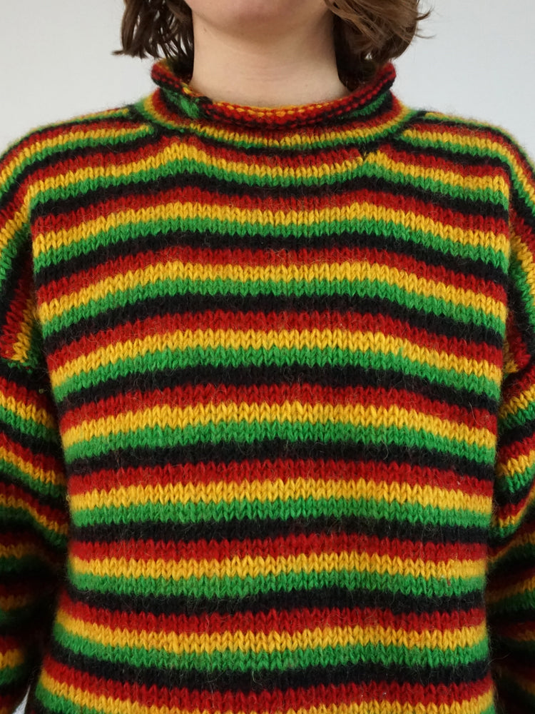 Chunky Wool Striped Jumper - L