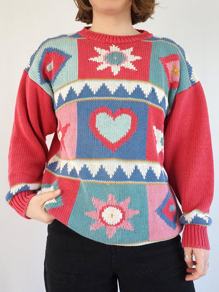 Heart Star Patterned Jumper - L