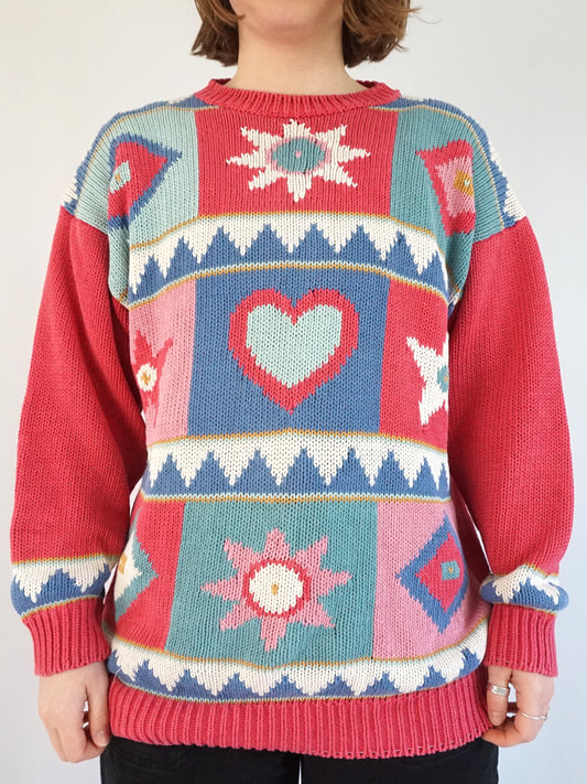 Heart Star Patterned Jumper - L