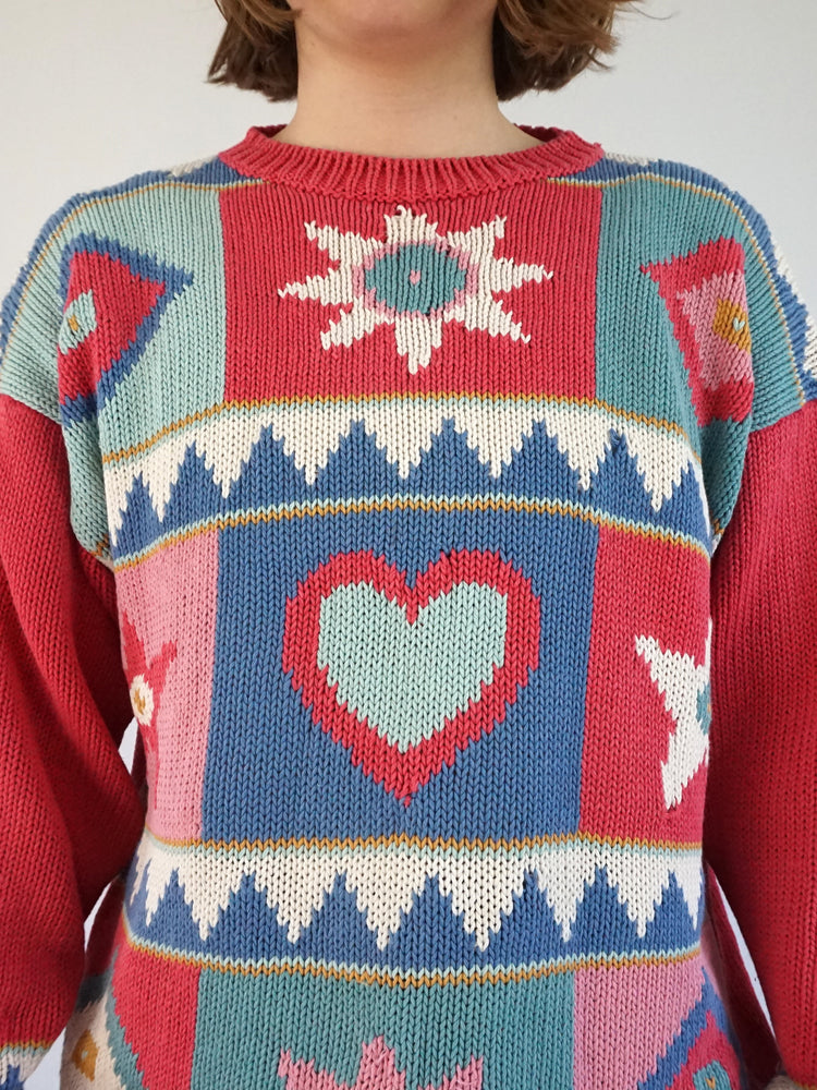 Heart Star Patterned Jumper - L