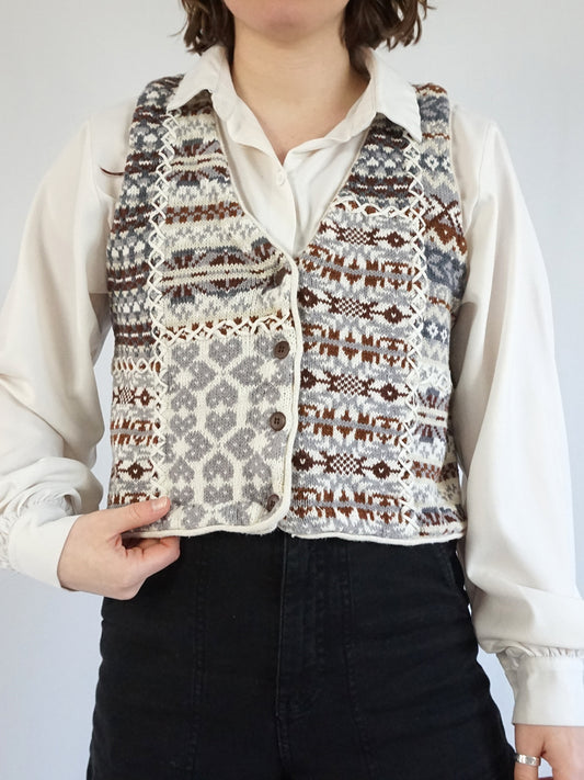 Cotton Patterned Sweater Vest - M