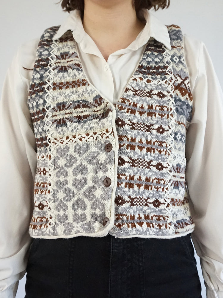 Cotton Patterned Sweater Vest - M