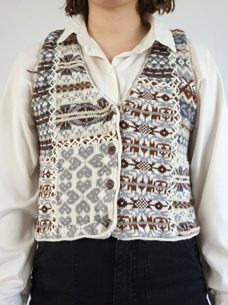 Cotton Patterned Sweater Vest - M