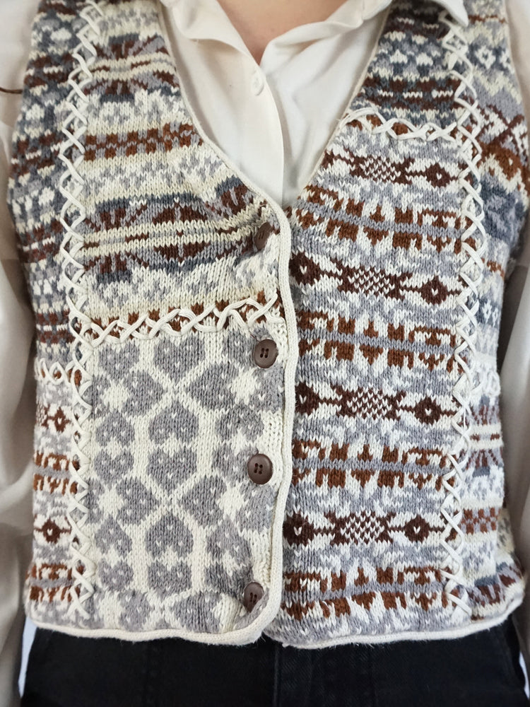 Cotton Patterned Sweater Vest - M