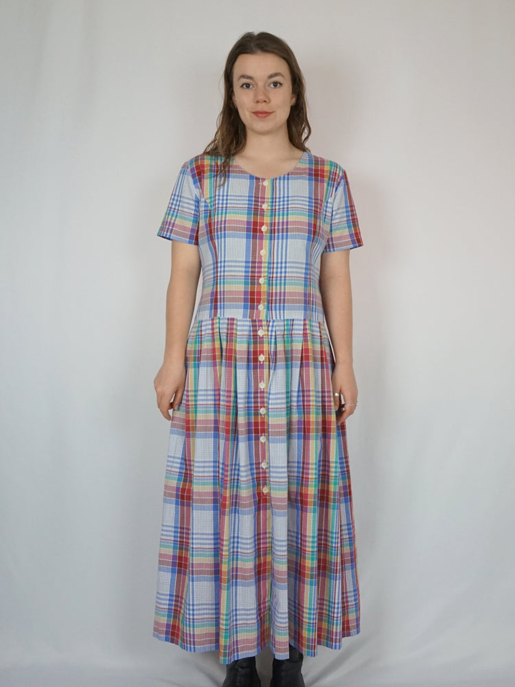 Multicoloured Checkered Maxi Dress - L