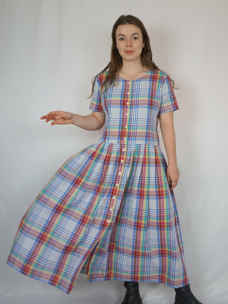 Multicoloured Checkered Maxi Dress - L