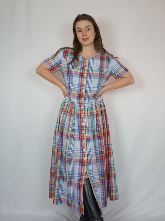 Multicoloured Checkered Maxi Dress - L