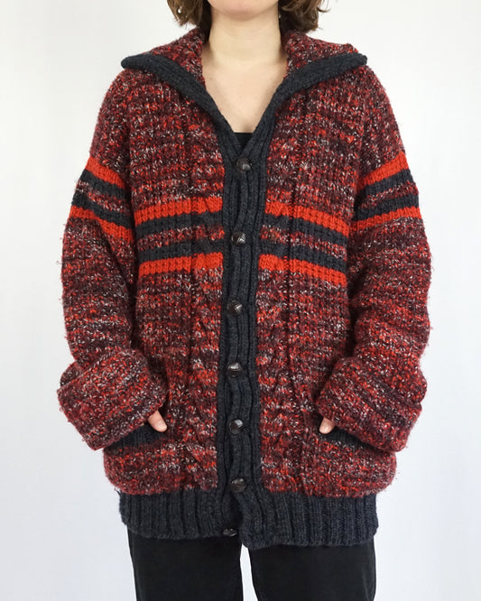 Red Chunky Knitted Cardigan - XL