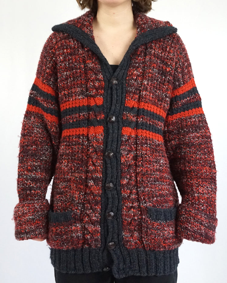 Red Chunky Knitted Cardigan - XL