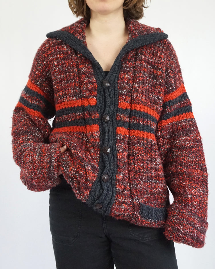 Red Chunky Knitted Cardigan - XL