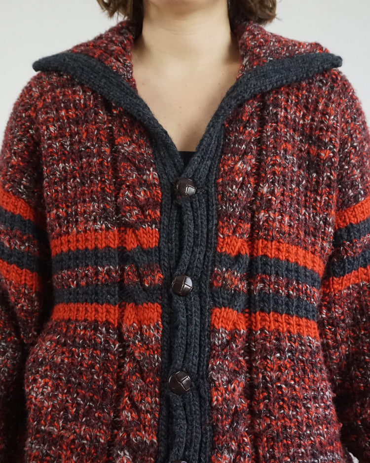 Red Chunky Knitted Cardigan - XL