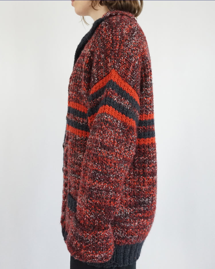 Red Chunky Knitted Cardigan - XL