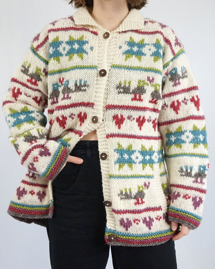 Pachamama Heart Patterned Cardigan - XL