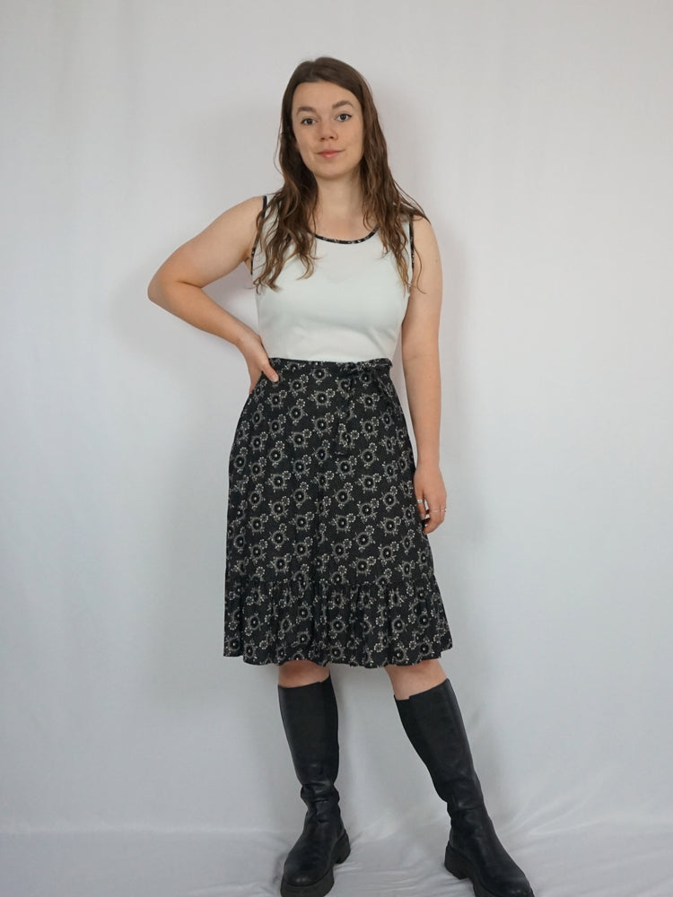 B&W Floral Midi Dress - S