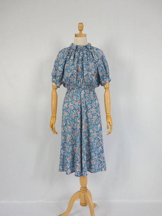 Blue Floral Smocked Dress - XS