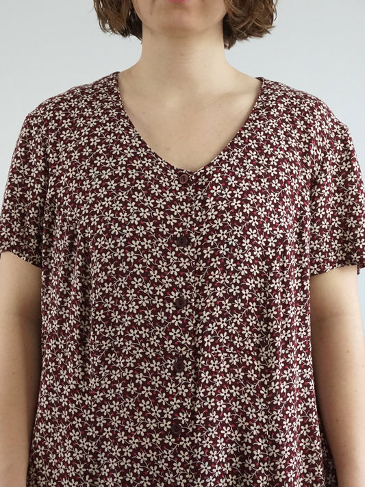 Maroon Ditsy Floral Casual Dress - XL