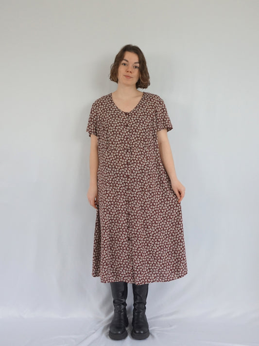 Maroon Ditsy Floral Casual Dress - XL