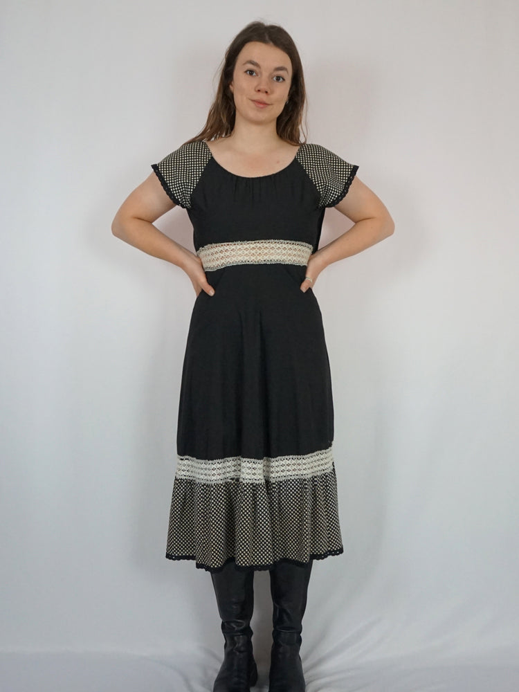 Black Crochet Insert Dress - XS