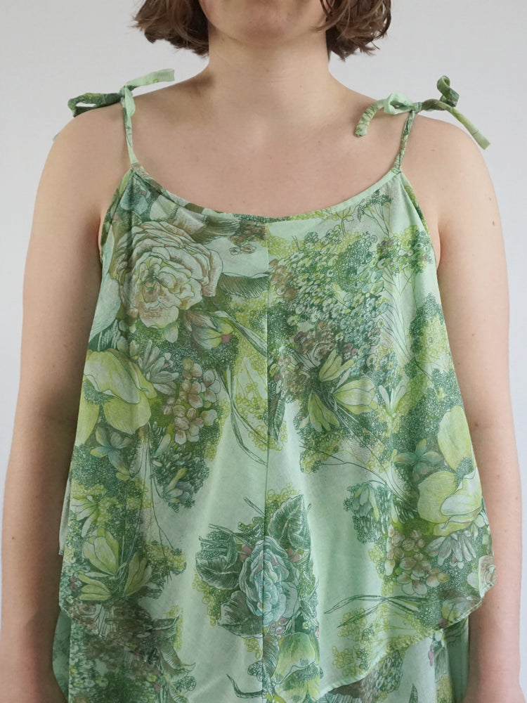 Green Floral Layered Dress - M