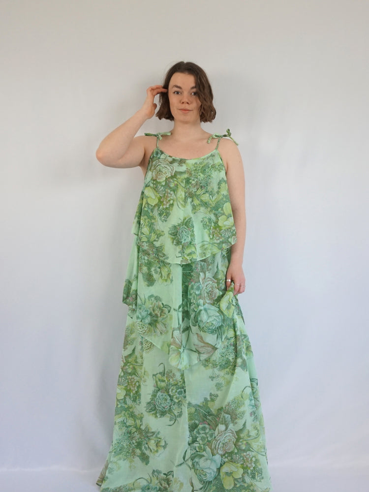 Green Floral Layered Dress - M