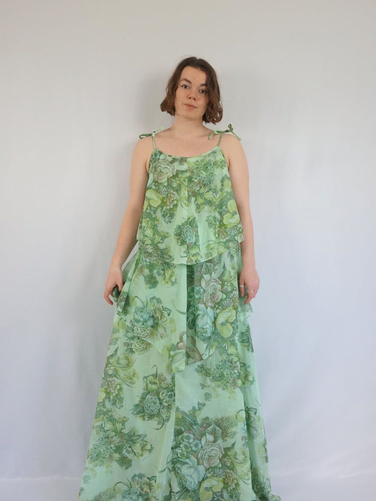 Green Floral Layered Dress - M