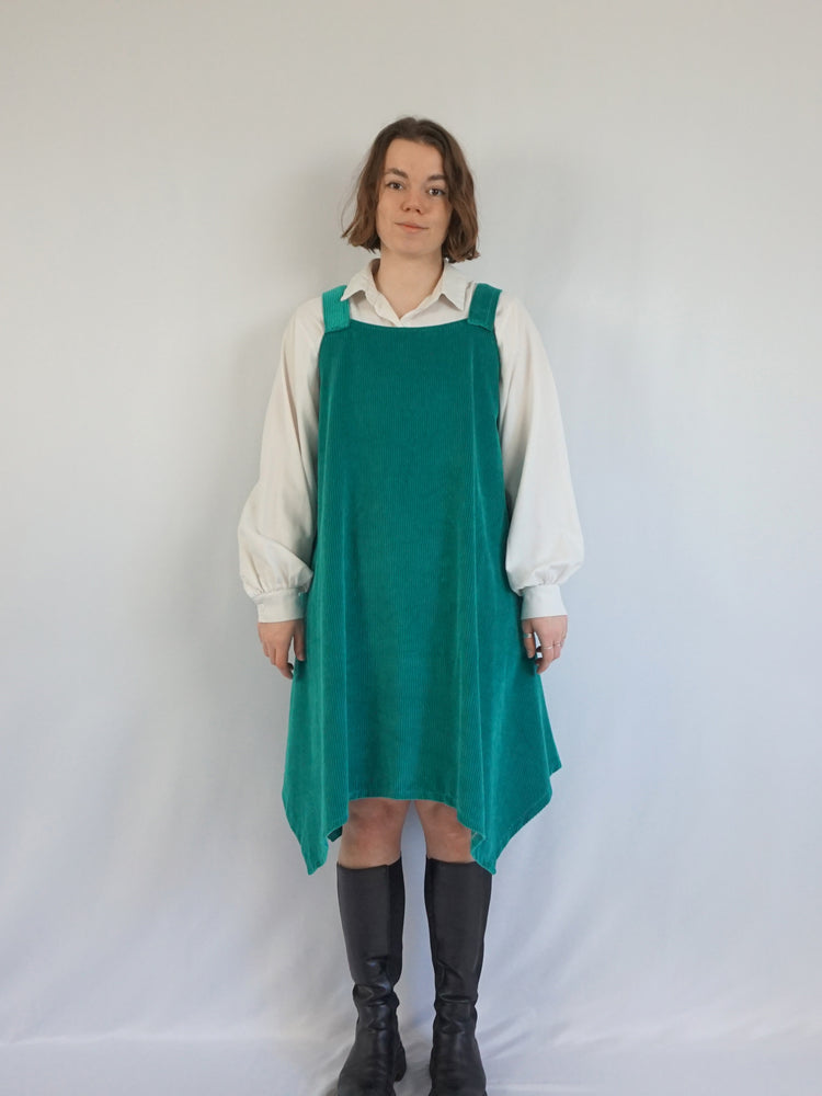 Teal Hanky Hem Corduroy Dress - L