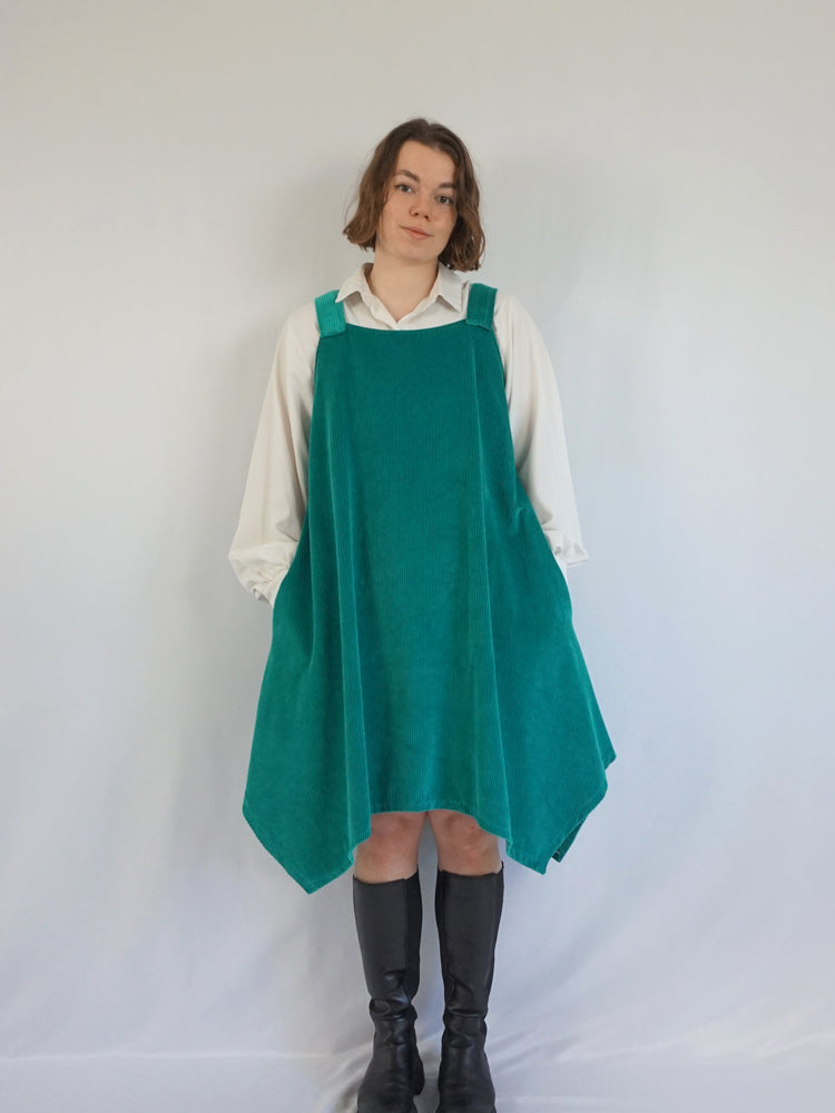 Teal Hanky Hem Corduroy Dress - L